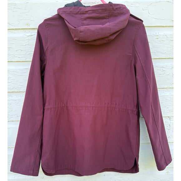 Eden Society Holly Cargo Jacket Contrast Hood Stretch Lightweight Burgundy Red S - Picture 2 of 6